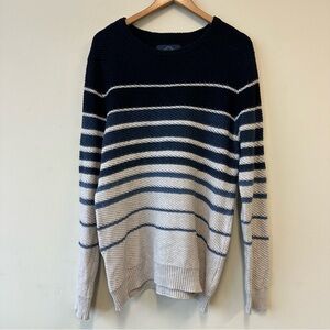 Even Tide Cashmere Cotton Striped Crewneck Sweater - Navy and Cream